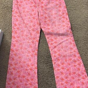 BDG Pink Floral Wide-Leg Jeans
